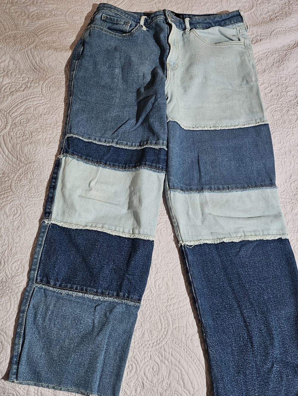 Two-Tone Patchwork Wide-Leg Jeans